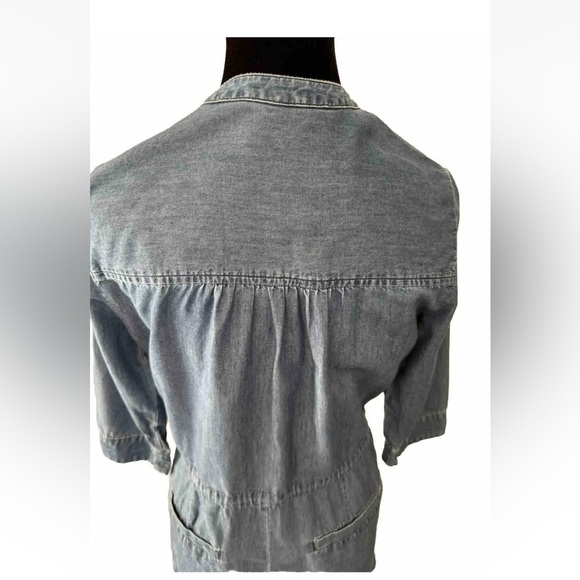 Express Romper Shorts Sz S Blue Denim Look Pockets Drawstring Cruise Cacation - Picture 6 of 9